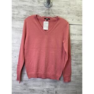 Uniqlo Cashmere Sweater Womens M Pink V Neck Long Sleeve Pullover